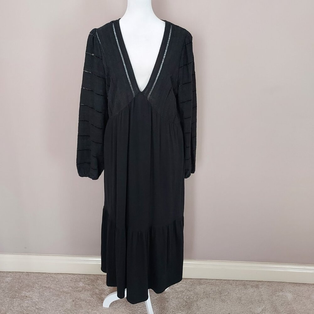 Boden Woven Mix Midi Black Jersey Dress Size 12 - Picture 8 of 12